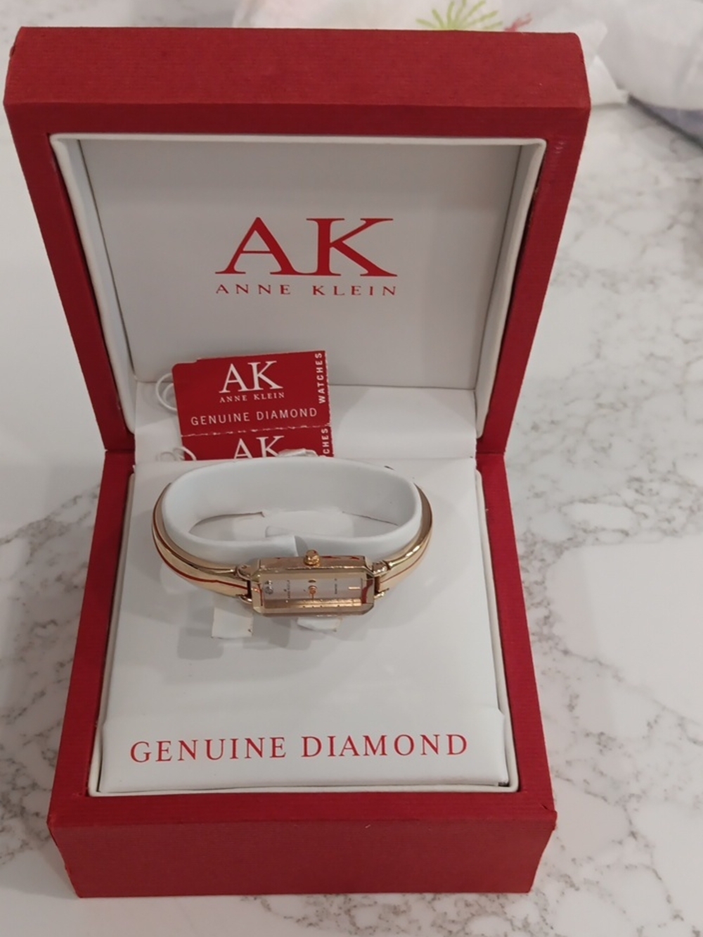 Anne Klein  Gold and White Bracelet Watch with Diamond Accent